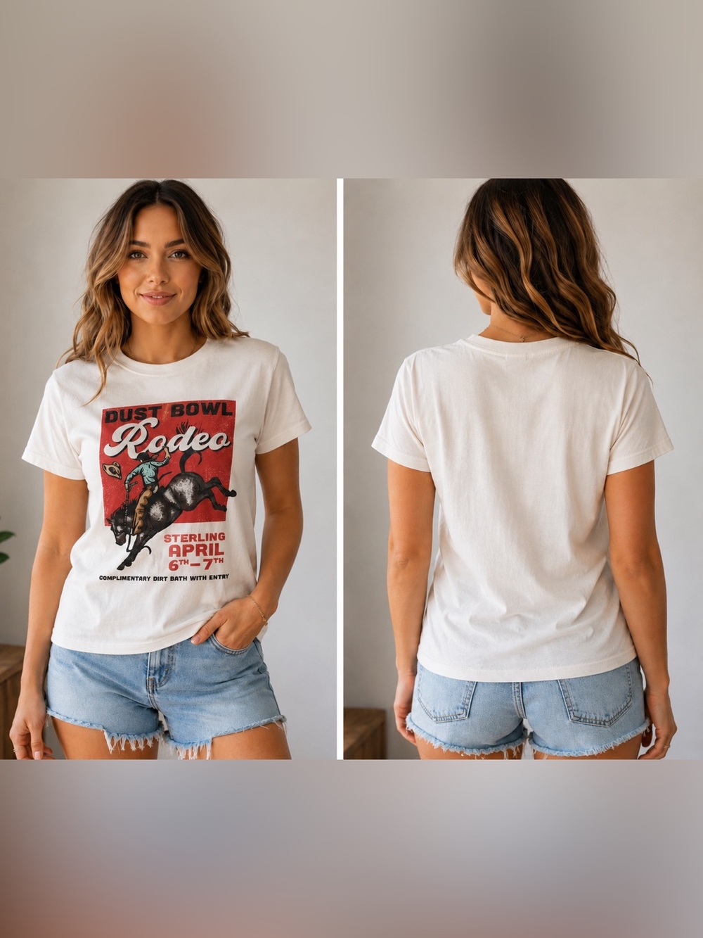 Cruel Girl Denim Dust Bowl White Vintage Tee with Red and Black Rodeo Graphic-M